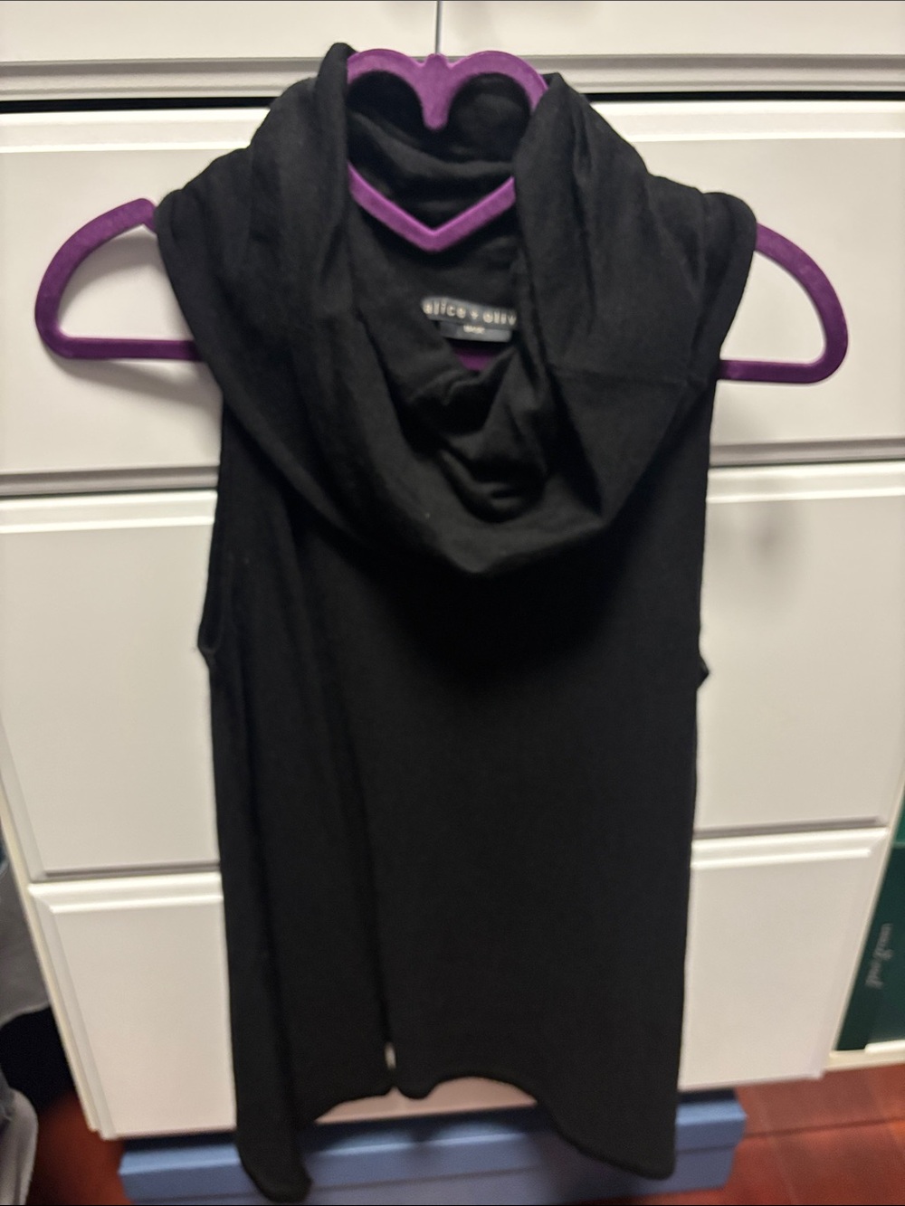 Alice + Olivia Black Draped Cowl Neck Tank
